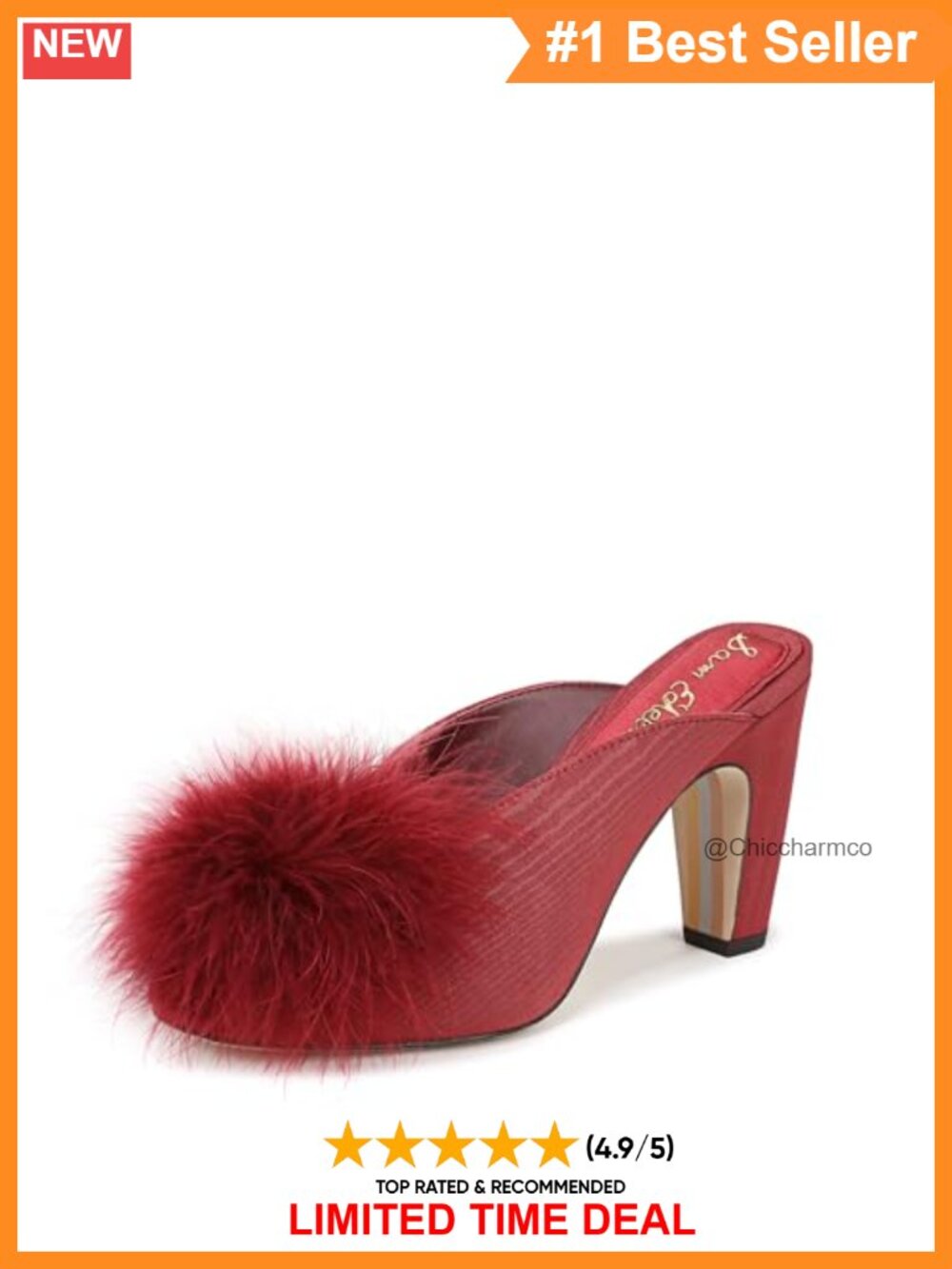 Sam Edelman Witney Mule Faux Fur Pom Block Heel Peep Toe